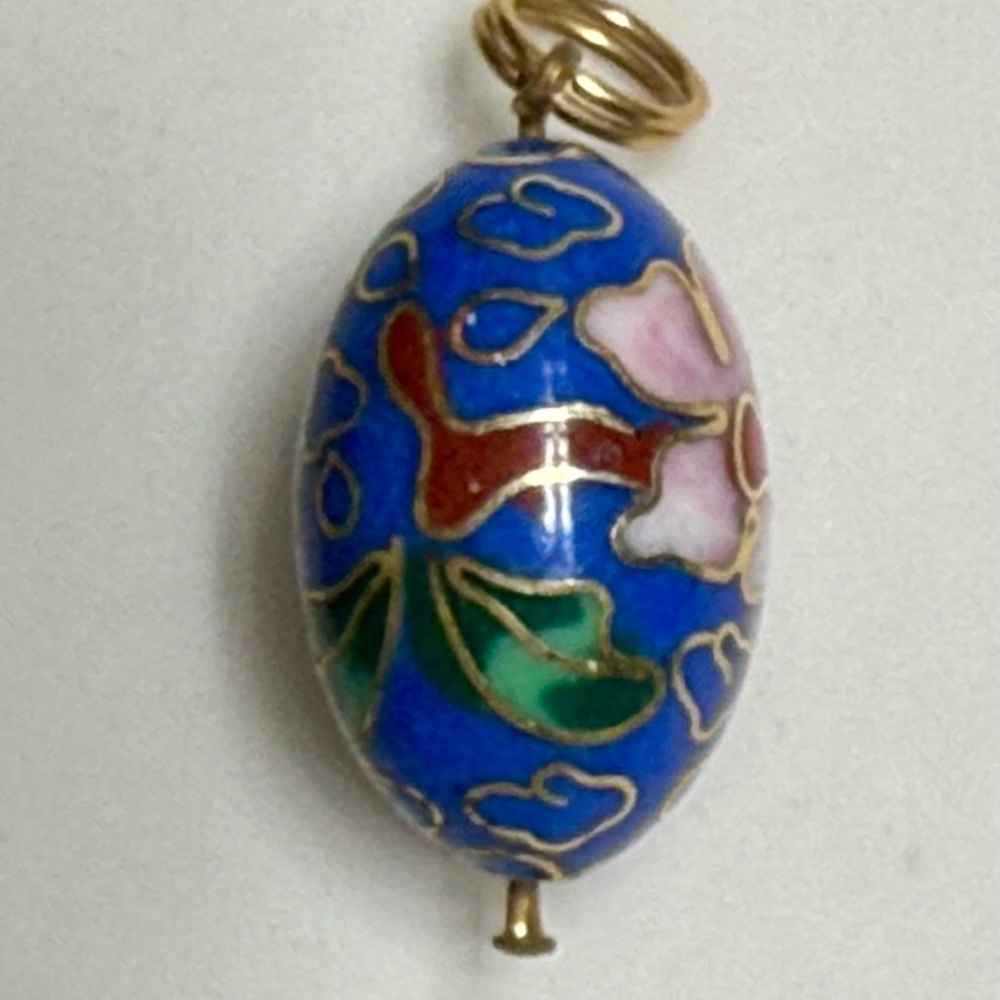 Blue and Gold Cloisonné Floral Egg Pendant